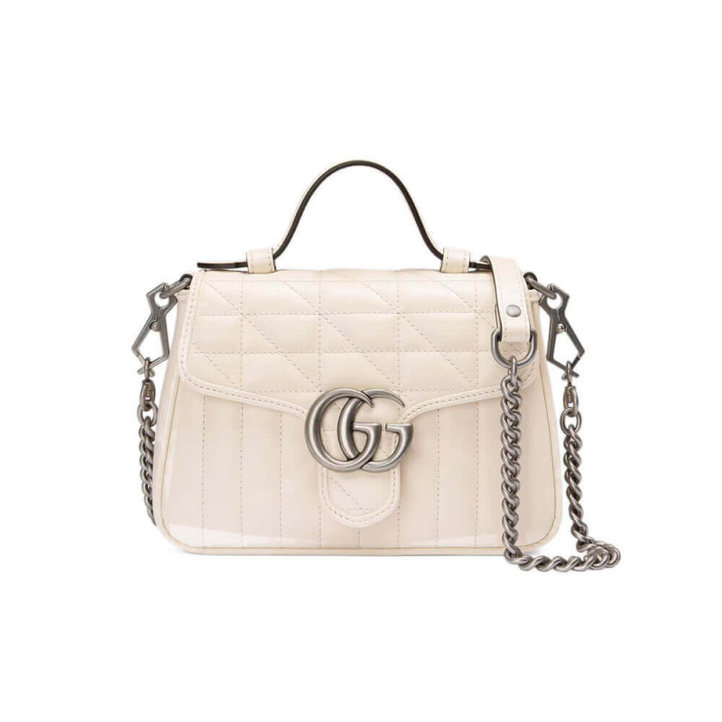 Gucci GG Marmont White Matelasse Leather Mini Top Handle Bag 583571