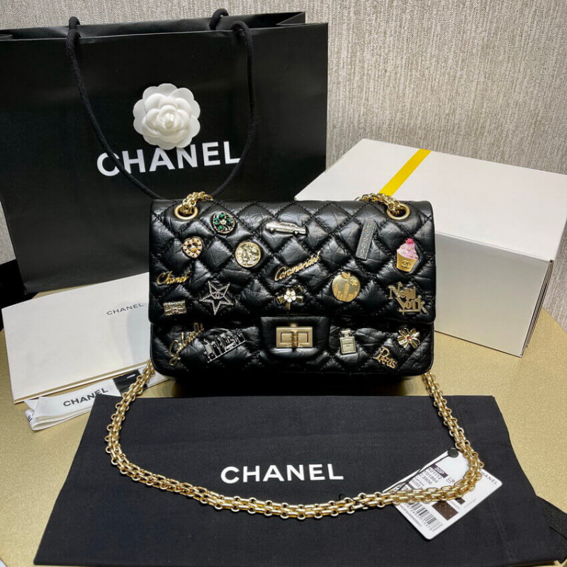 Chanel Quilted Calfskin Leather 2.55 Reissue New York Lucky Charms Flap Bag 37586