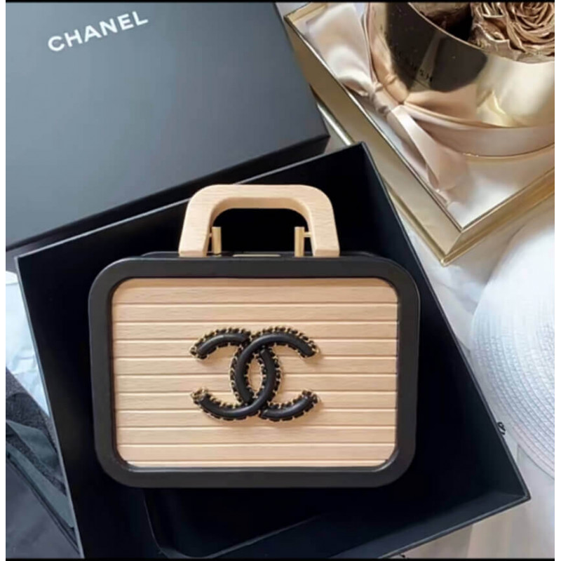 Chanel Vanity Case Beech Wood AS2926 Beige Black