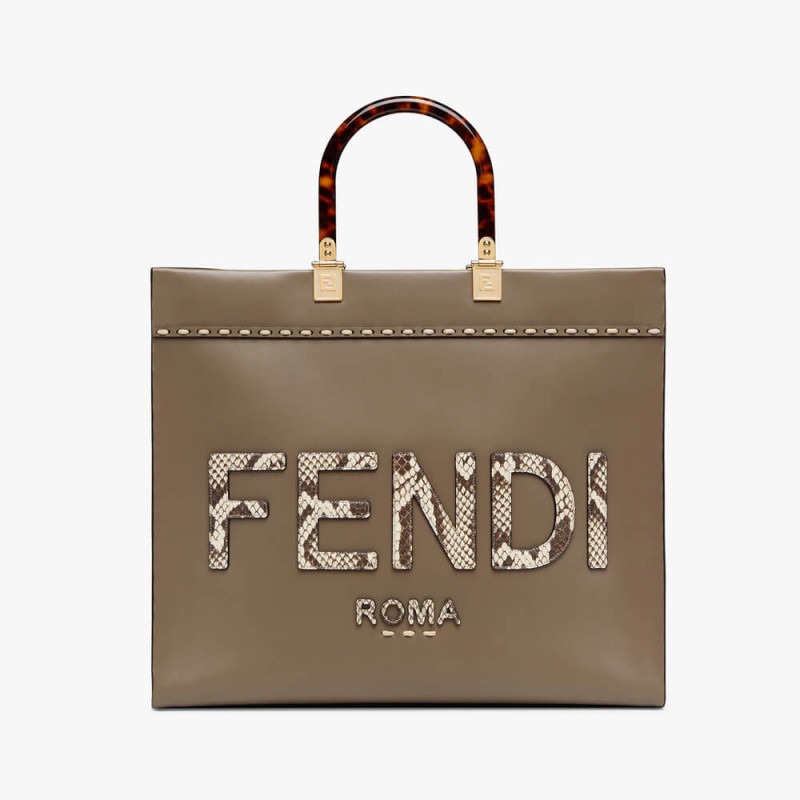 Fendi Medium Sunshine Shopper 8BH386 in Grey leather and Elaphe
