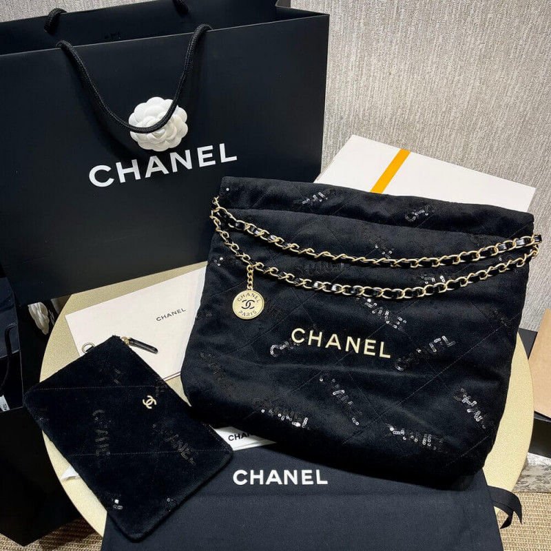 Chanel 22 Small Handbag Velvet with Sequins AS3260