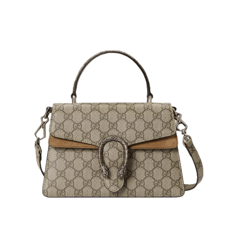 Gucci Small Dionysus Top Handle Bag 739496 Taupe Suede Trim