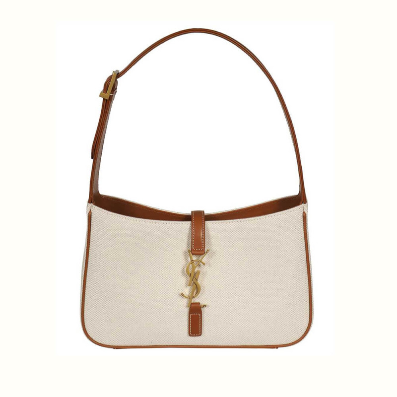 Saint Laurent Le 5A7 Leather-Trimmed Canvas Shoulder Bag White 657228