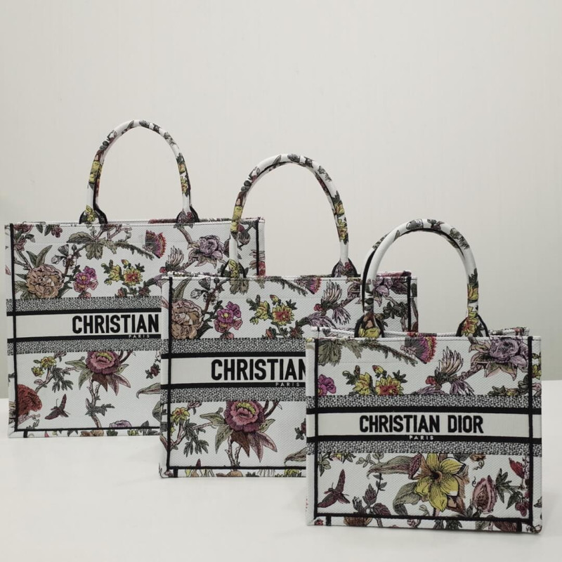 Christian Dior Book Tote White Multicolor Jardin Botanique Embroidery