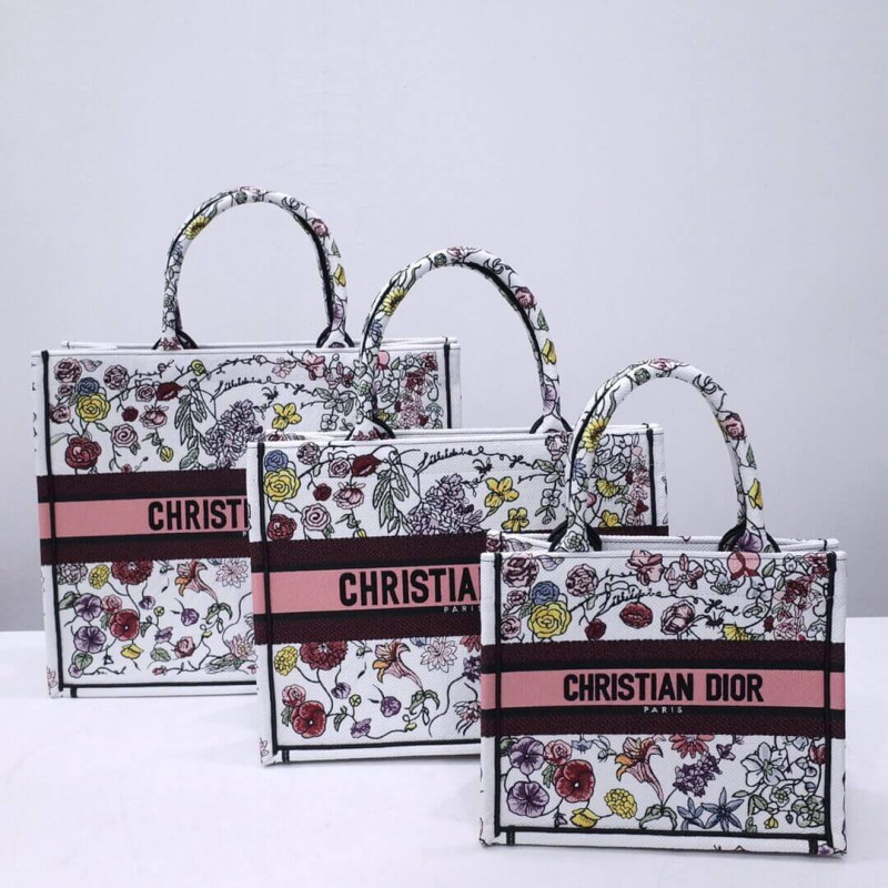 Christian Dior Book Tote White Multicolor Florilegio Embroidery