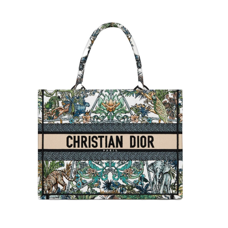 Christian Dior Book Tote White Multicolor Etoile de Voyage Embroidery