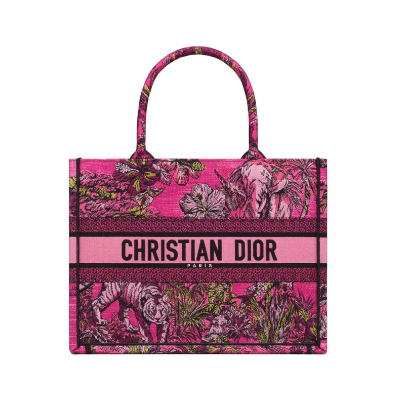 Christian Dior Book Tote Fuchsia Multicolor Toile De Jouy Voyage Embroidery