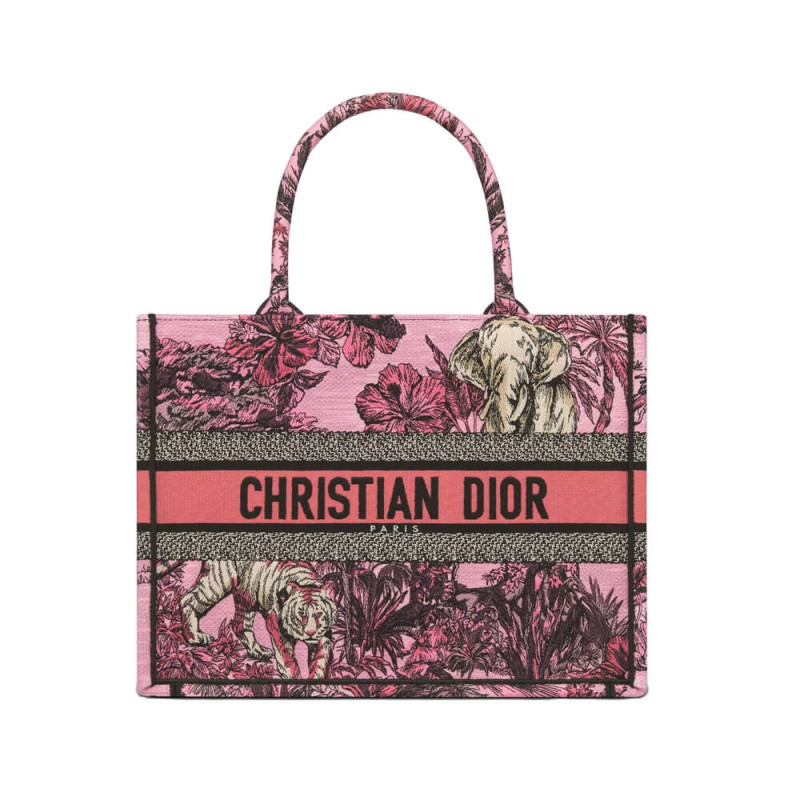 Christian Dior Book Tote Pink Multicolor Toile de Jouy Voyage Embroidery