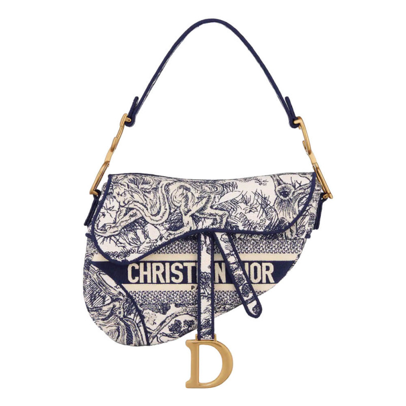 Dior Saddle Bag Blue Toile de Jouy Embroidery M0446