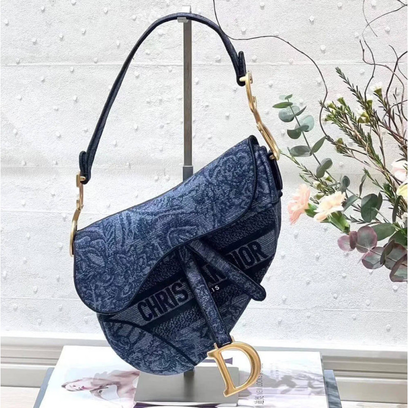 Dior Saddle Bag Denim Blue Toile de Jouy Embroidery M0446