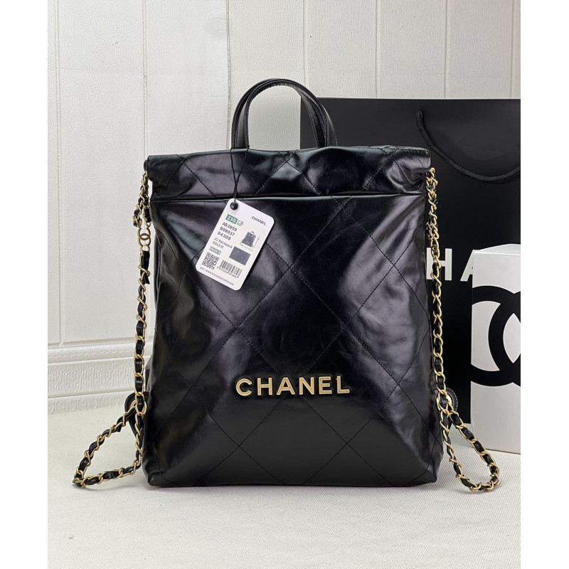 Chanel 22 Backpack in Black Shiny Calfskin AS3859
