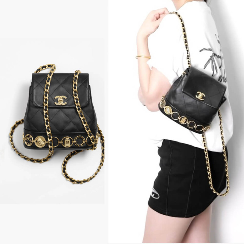 Chanel Small Backpack in Black Calfskin AS4275