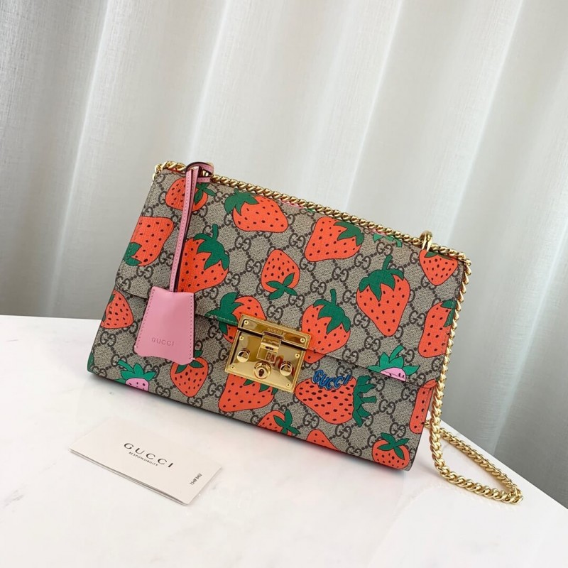 Gucci Padlock GG Strawberry Medium Shoulder Bag 409486