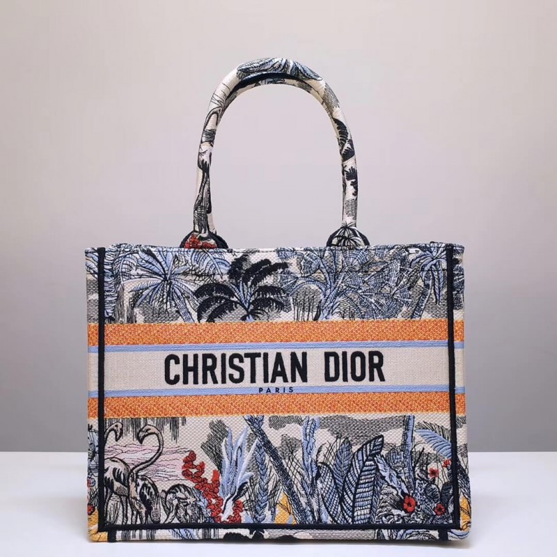 Christian Dior Small Book Tote In Embroidered Canvas M1296