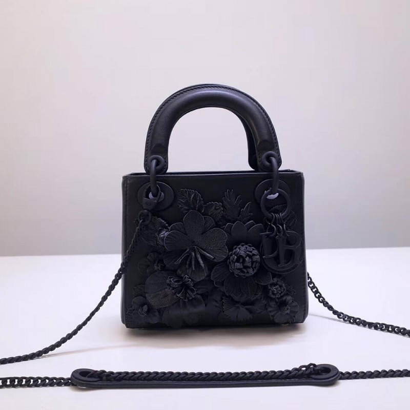 Christian Dior Lambskin Embroidered Flowers Mini &quot;Lady Dior&quot; Bag M0565