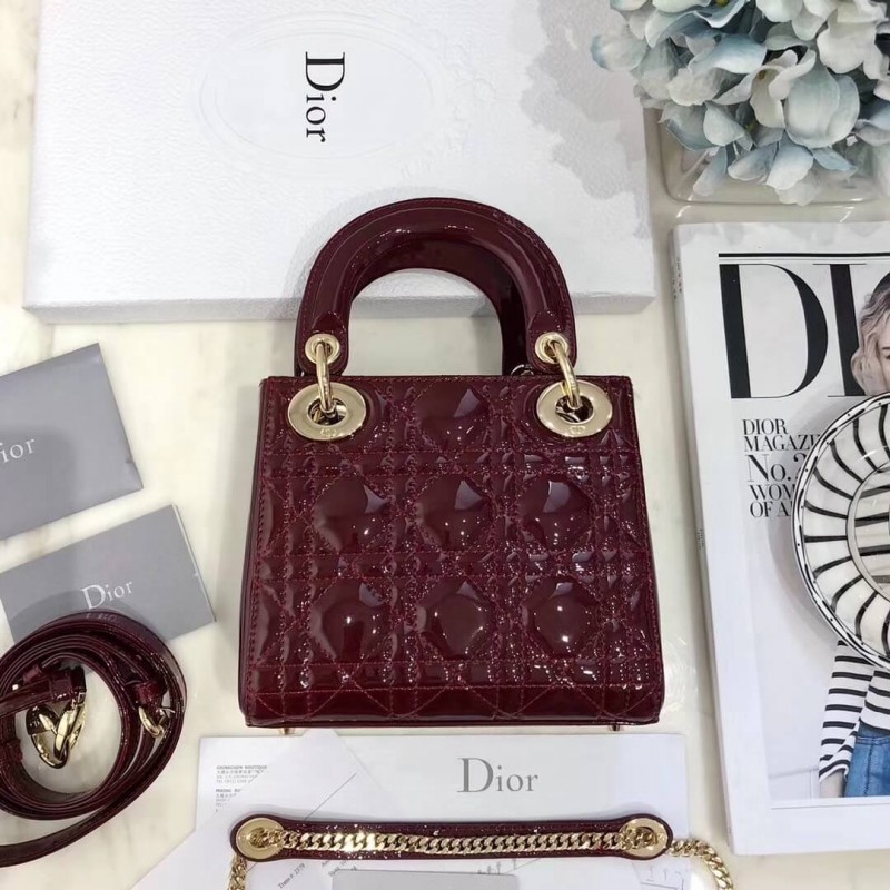 Christian Dior Patent Calfskin Mini Lady Dior Bag M0505