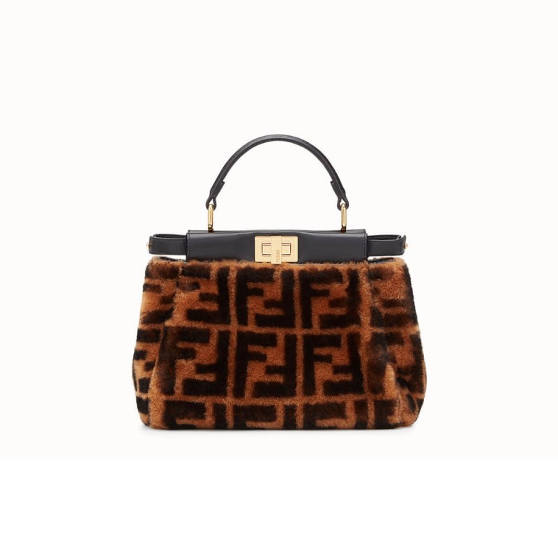 Fendi Peekaboo Iconic Mini Brown Sheepskin Bag 8BN244