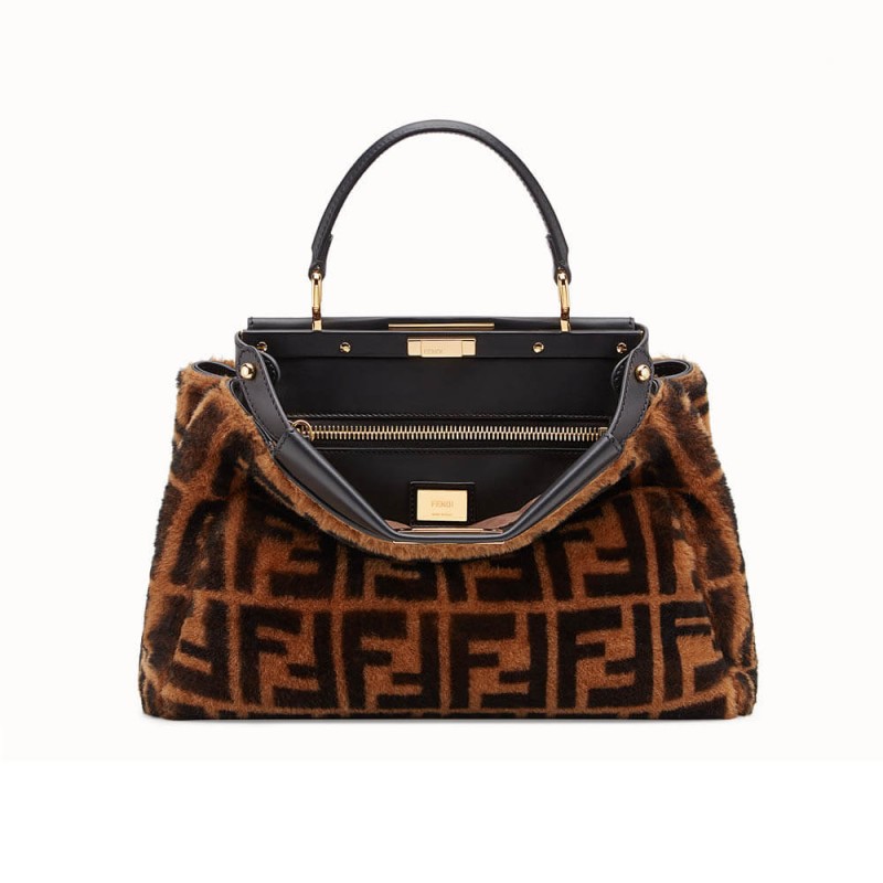 Fendi Peekaboo Iconic Medium Brown Sheepskin Bag 8BN290