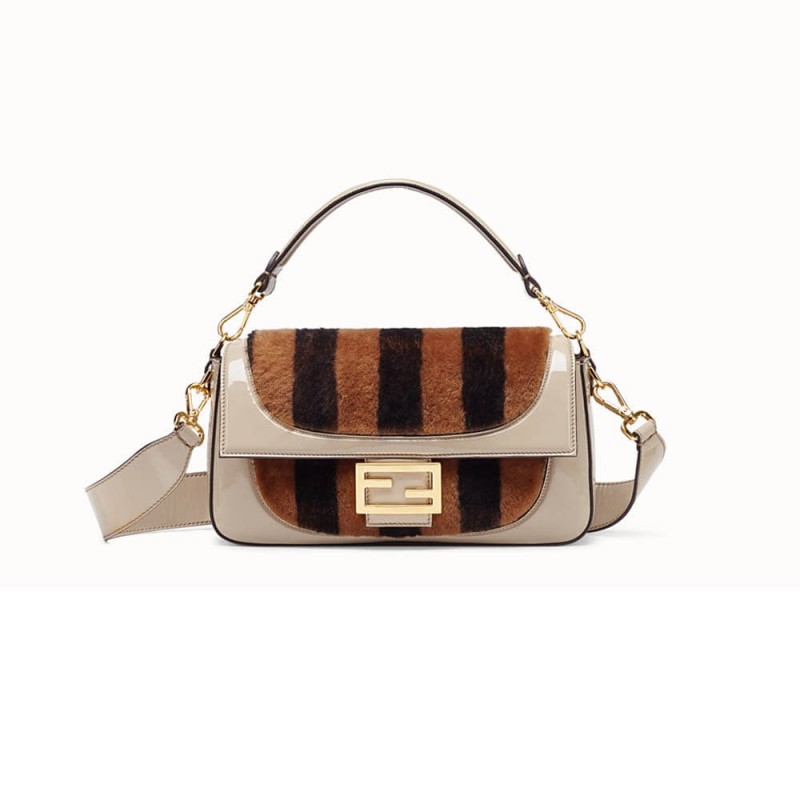 Fendi Patent Leather And Sheepskin Baguette Bag 8BR600