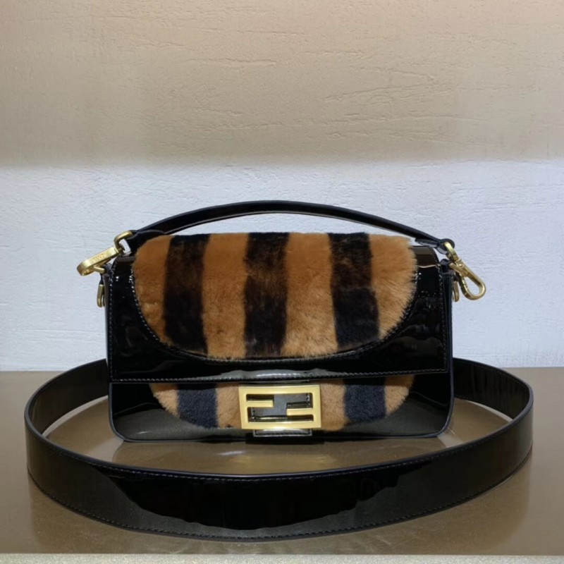 Fendi Patent Leather And Sheepskin Baguette Bag 8BR600