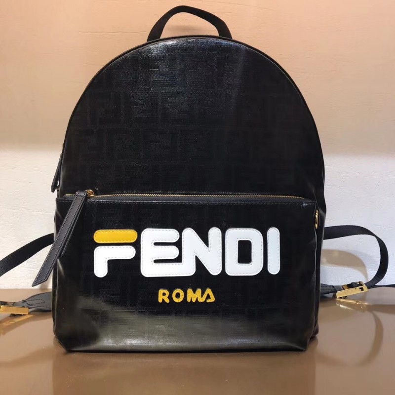 Fendi Mania Logo Zucca Coated Medium Black Canvas Backpack 8BZ039