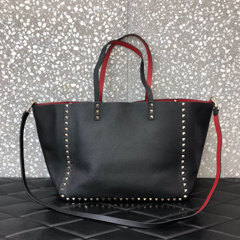 Valentino Garavani Medium Double Rockstud Reversible Tote Bag 0067J Black/Red