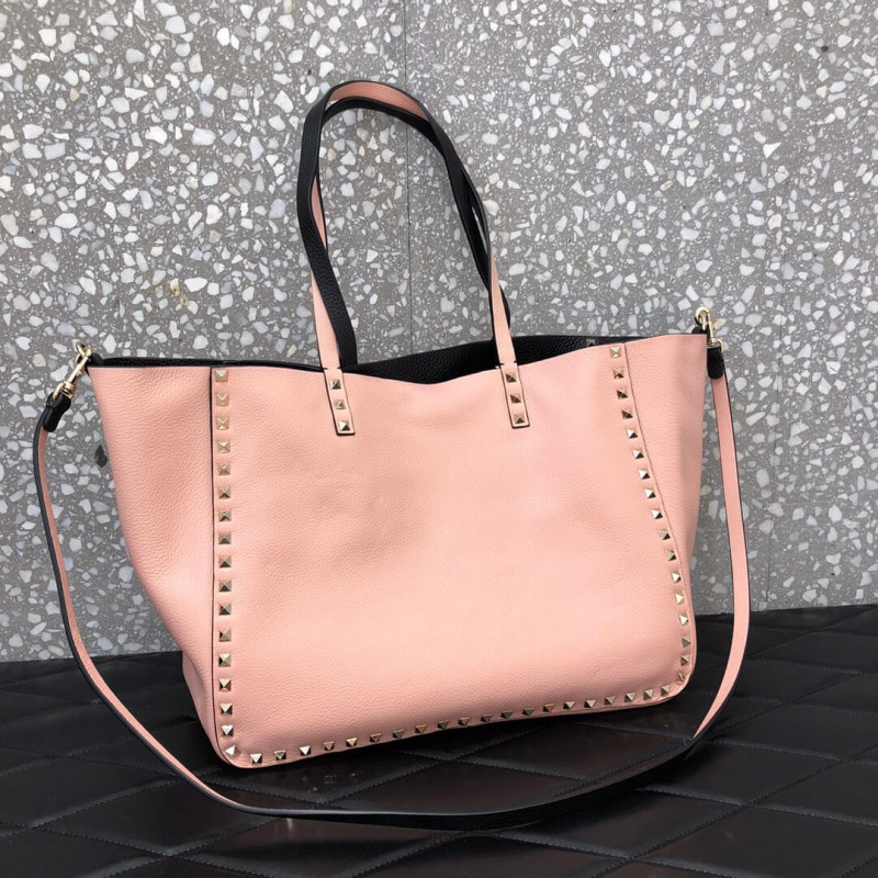 Valentino Garavani Medium Double Rockstud Reversible Tote Bag 0067J Pink/Black