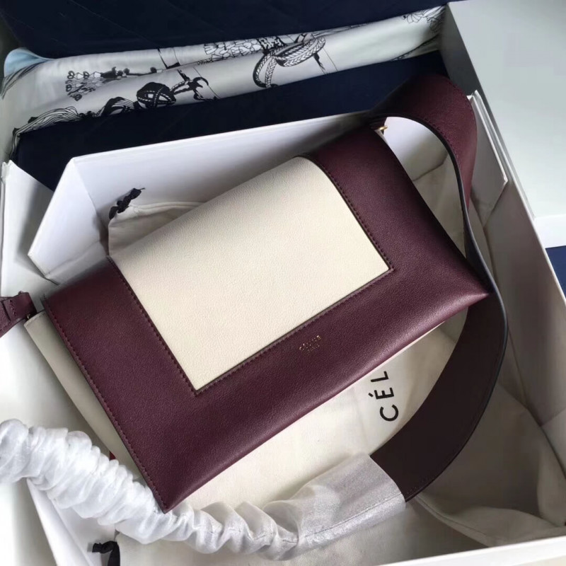 Celine Frame Medium Shoulder Bag 180263 Burgundy/White