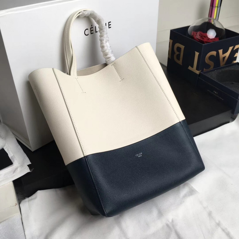 Celine Small Cabas In Grained Calfskin 189813 White/Blue