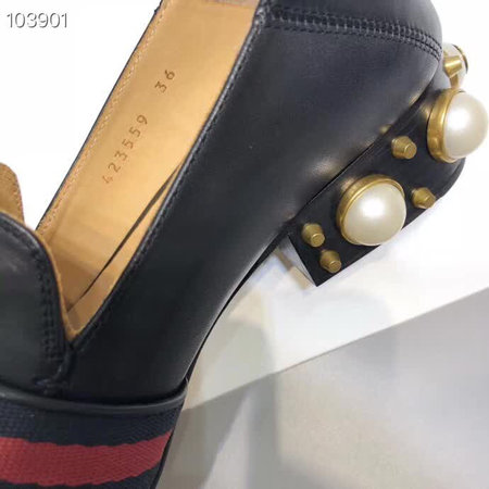 Gucci Retro square toe design calfskin shoes