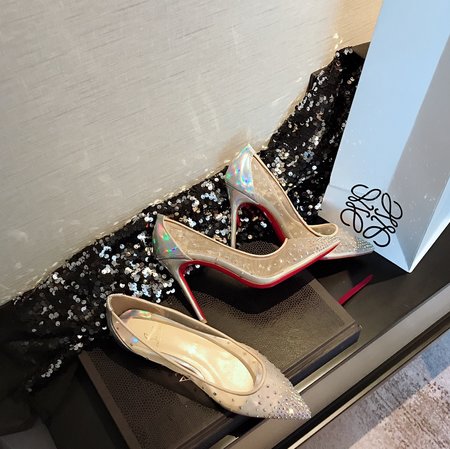 Christian Louboutine Transparent mesh glittering rhinestone cowhide red sole shoes