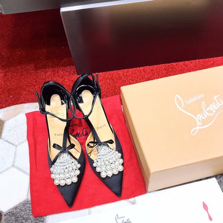 Christian Louboutine Lambskin lining red sole shoes with pearls and diamonds