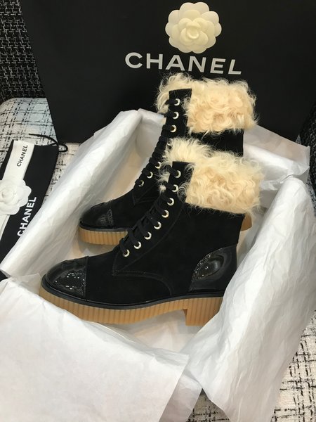 Chanel Ladies short boots calfskin frosted lamb hair