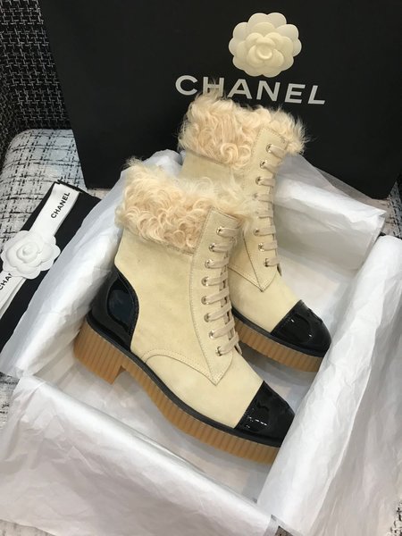 Chanel Ladies short boots calfskin frosted lamb hair