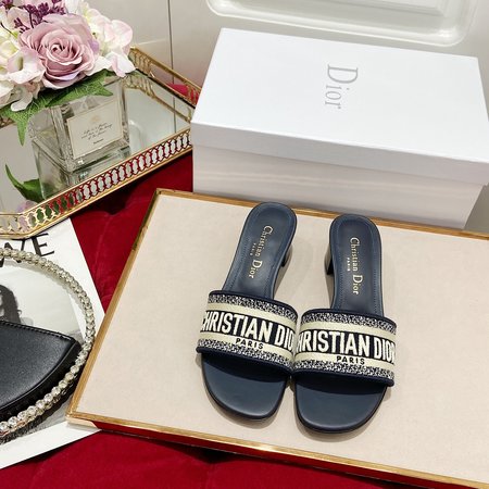 Dior Dway cotton embroidered slippers Toile de Jouy