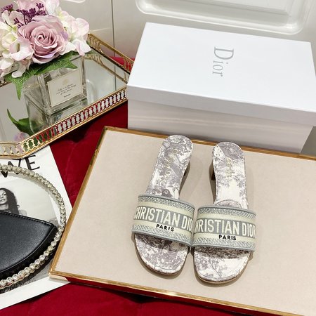 Dior Dway cotton embroidered slippers Toile de Jouy