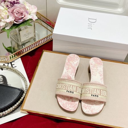 Dior Dway cotton embroidered slippers Toile de Jouy