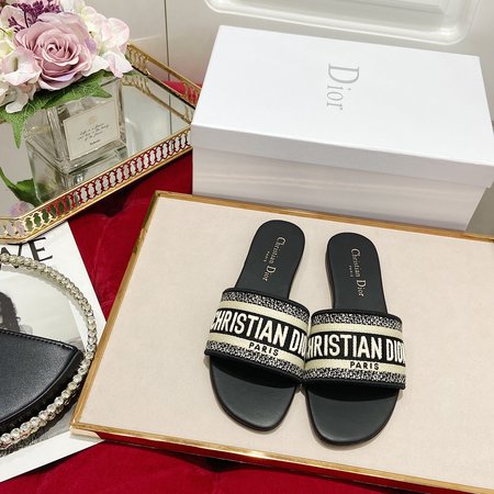 Dior Dway cotton embroidered slippers Toile de Jouy