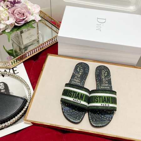 Dior Dway cotton embroidered slippers Toile de Jouy