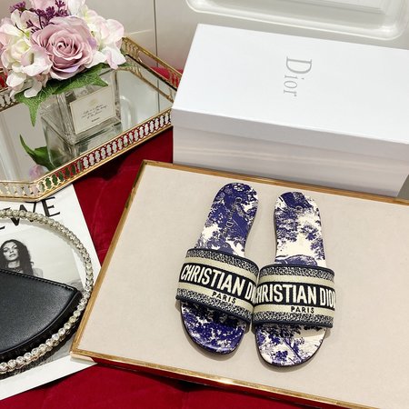 Dior Dway cotton embroidered slippers Toile de Jouy