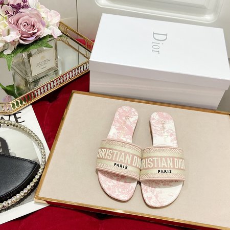 Dior Dway cotton embroidered slippers Toile de Jouy