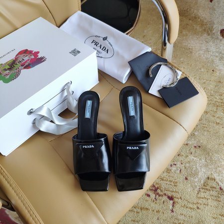 Prada Logo sheepskin slippers with 6cm high