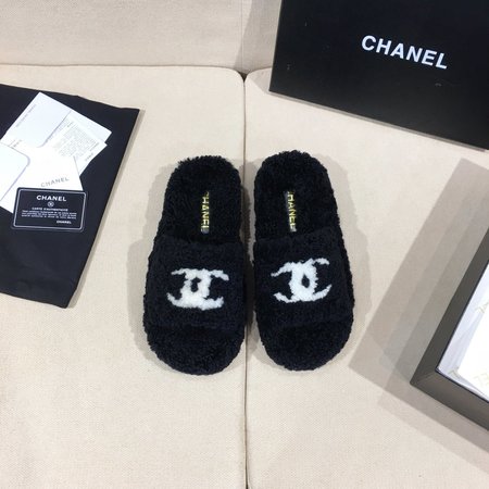 Chanel Furry slippers real wool