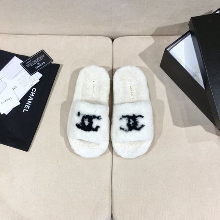 Chanel Furry slippers real wool