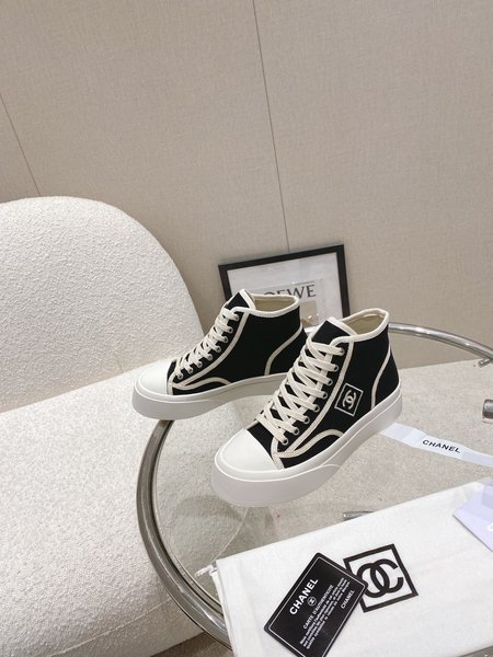 Chanel High Top CC Logo Canvas Sneakers