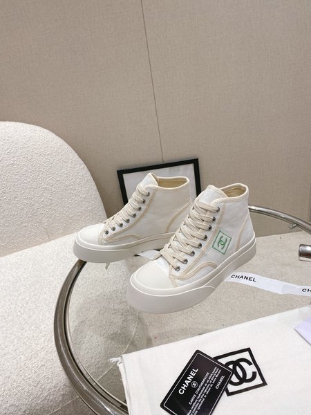 Chanel High Top CC Logo Canvas Sneakers