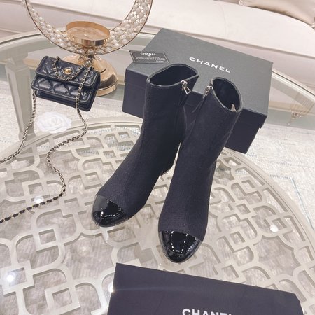 Chanel Cowhide mid-boots, zipper hardware logo buckle, inner lambskin heel 8cm