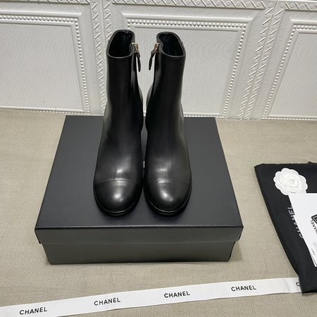 Chanel CC solid wood heel booties Logo embroidery