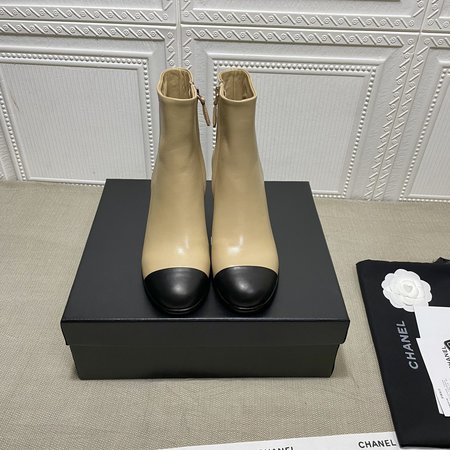 Chanel CC solid wood heel booties Logo embroidery