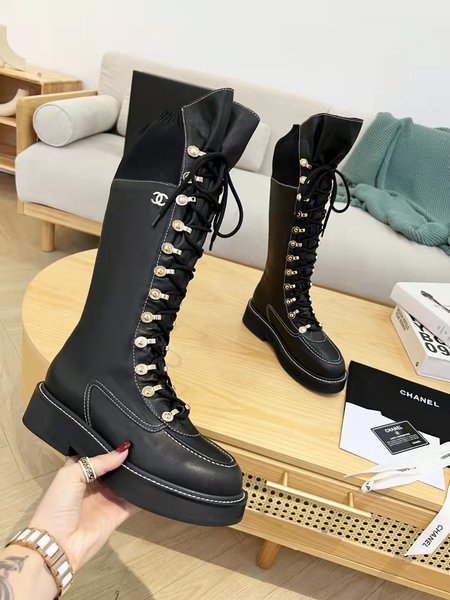 Chanel Coco CC black high boots